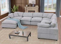Cassie Oversized 7-Piece Modular Sectional Sofa with Extra-Large Ottomans – Chenille Upholstery, Deep Cushions & Pine Wood Frame