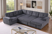 Shin Modern Corduroy Sleeper Sectional Sofa with Storage Chaise – Pull-Out Bed Couch with Deep Seats, Wide Armrests & Durable Frame