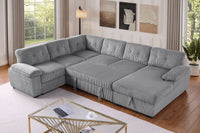 Shin Modern Corduroy Sleeper Sectional Sofa with Storage Chaise – Pull-Out Bed Couch with Deep Seats, Wide Armrests & Durable Frame