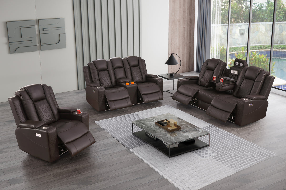 Bonnie Faux Leather Electric Reclining Sectional Sofa in Faux Leather with Cup Holders, USB Charging & Built-In Speakers – Plush & Functional Entertainment Couch