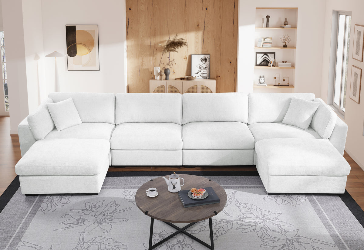 Luis Spacious Modular 4‑Seat Sectional with 2 Ottomans – Polyester Fabric Couch with High‑Density Foam, Wood Frame & Removable Cushion Covers