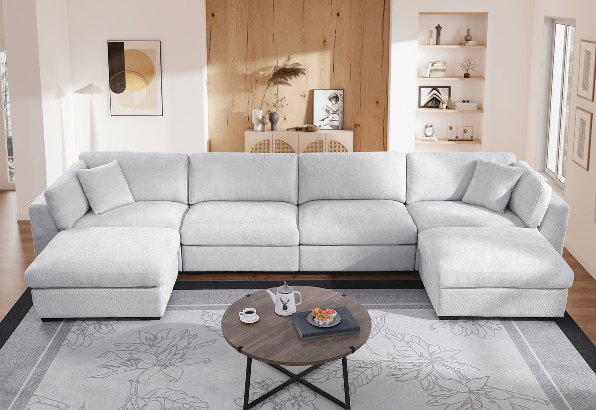 Luis Spacious Modular 4‑Seat Sectional with 2 Ottomans – Polyester Fabric Couch with High‑Density Foam, Wood Frame & Removable Cushion Covers