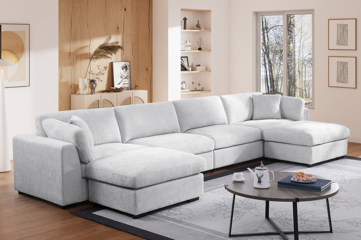 Luis Spacious Modular 4‑Seat Sectional with 2 Ottomans – Polyester Fabric Couch with High‑Density Foam, Wood Frame & Removable Cushion Covers