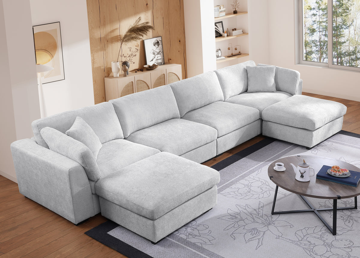 Luis Spacious Modular 4‑Seat Sectional with 2 Ottomans – Polyester Fabric Couch with High‑Density Foam, Wood Frame & Removable Cushion Covers