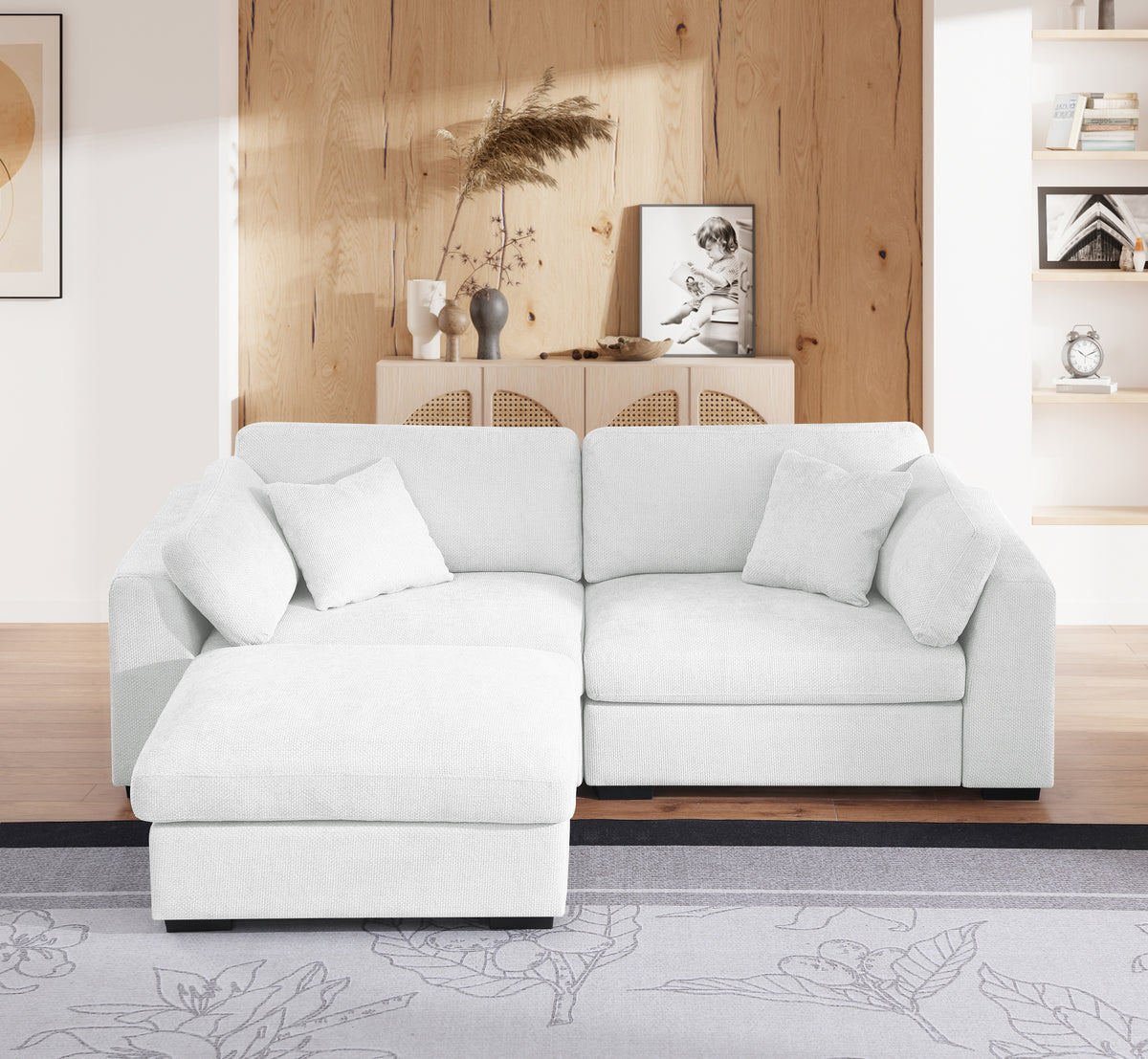 Luis Compact Modular Sofa with Ottoman – Loveseat Design Featuring High-Density Foam, Throw Pillows & Machine-Washable Cushions