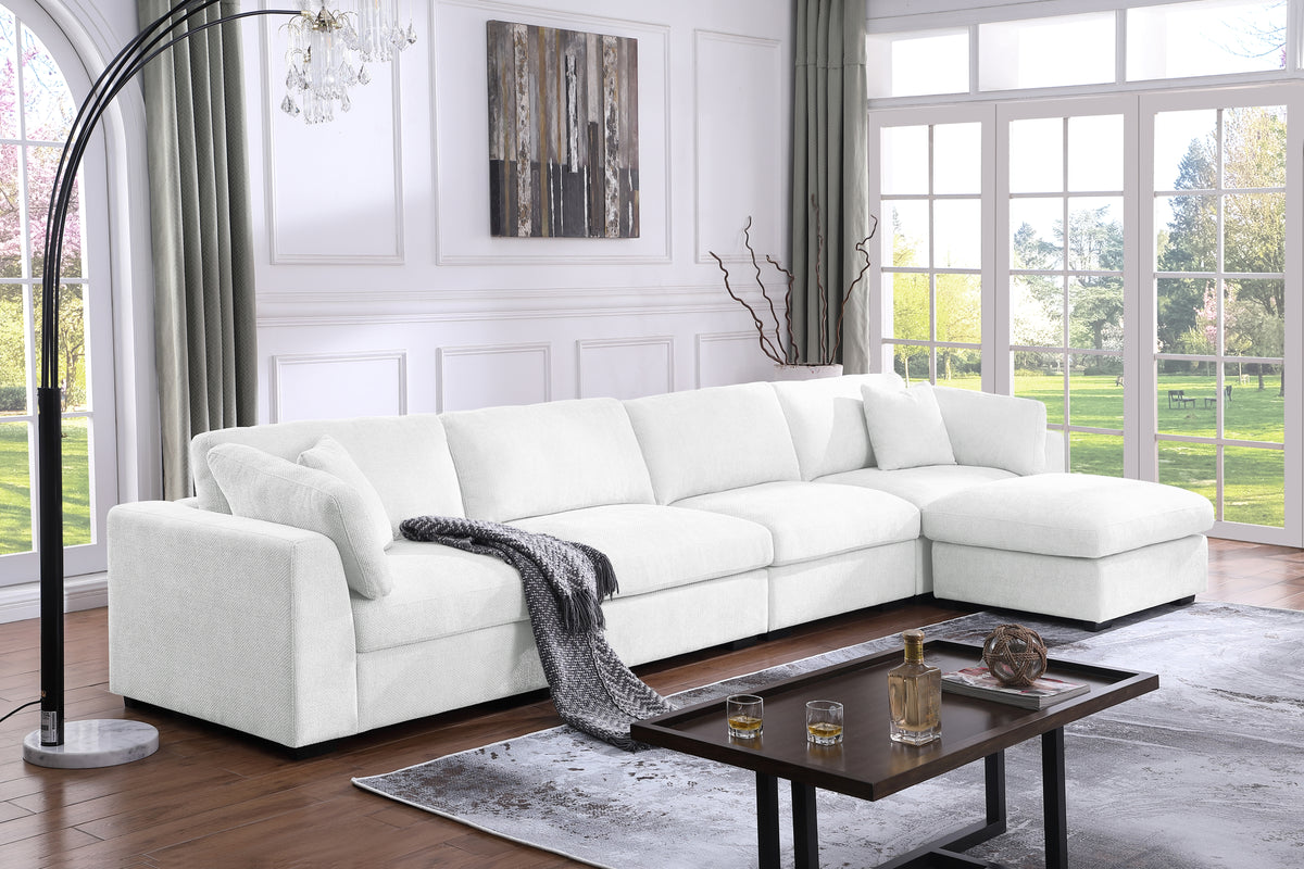Luis 4-Seat Modular Sectional Sofa with Reversible Ottoman – Polyester Upholstered Couch with Deep Cushions, Wide Armrests & Solid Wood Frame