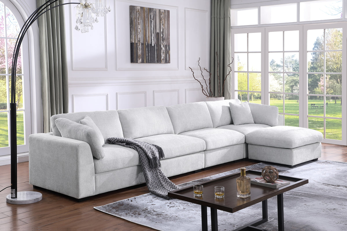 Luis 4-Seat Modular Sectional Sofa with Reversible Ottoman – Polyester Upholstered Couch with Deep Cushions, Wide Armrests & Solid Wood Frame