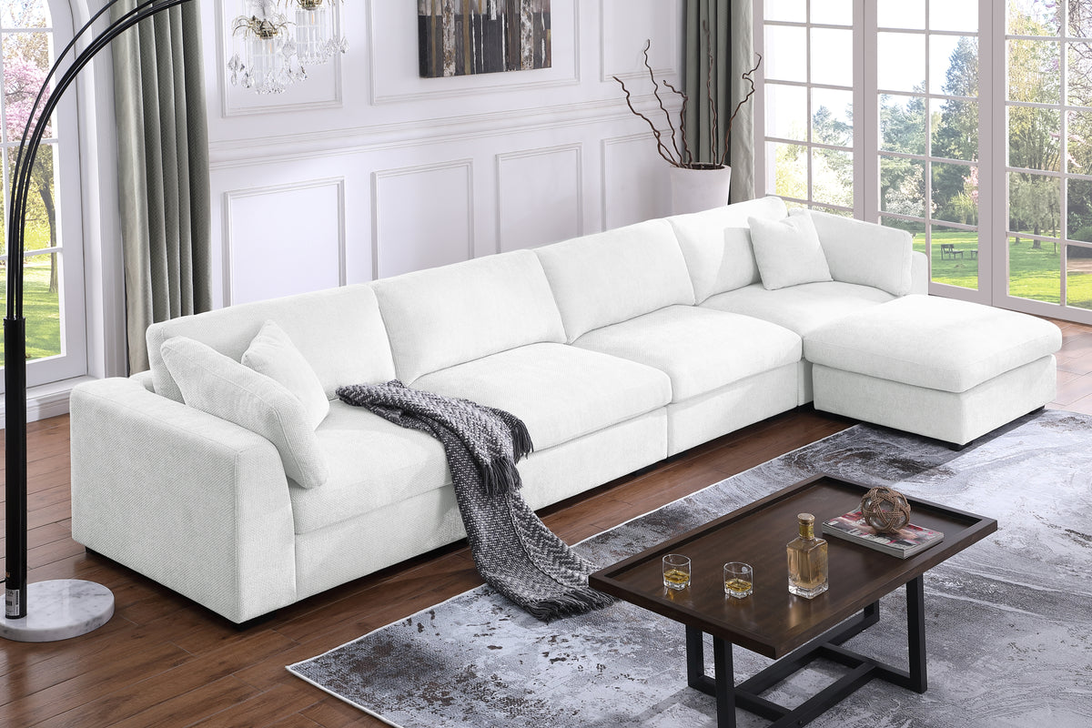 Luis 4-Seat Modular Sectional Sofa with Reversible Ottoman – Polyester Upholstered Couch with Deep Cushions, Wide Armrests & Solid Wood Frame