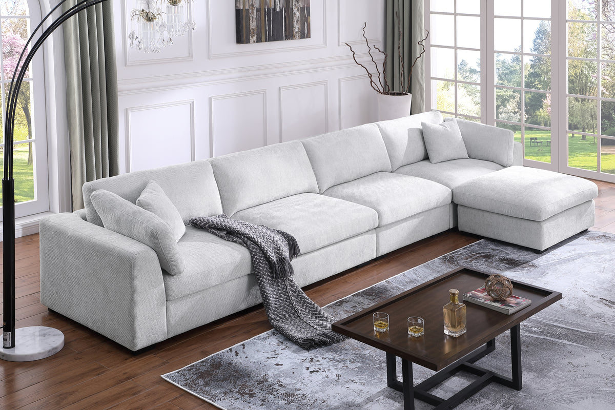 Luis 4-Seat Modular Sectional Sofa with Reversible Ottoman – Polyester Upholstered Couch with Deep Cushions, Wide Armrests & Solid Wood Frame