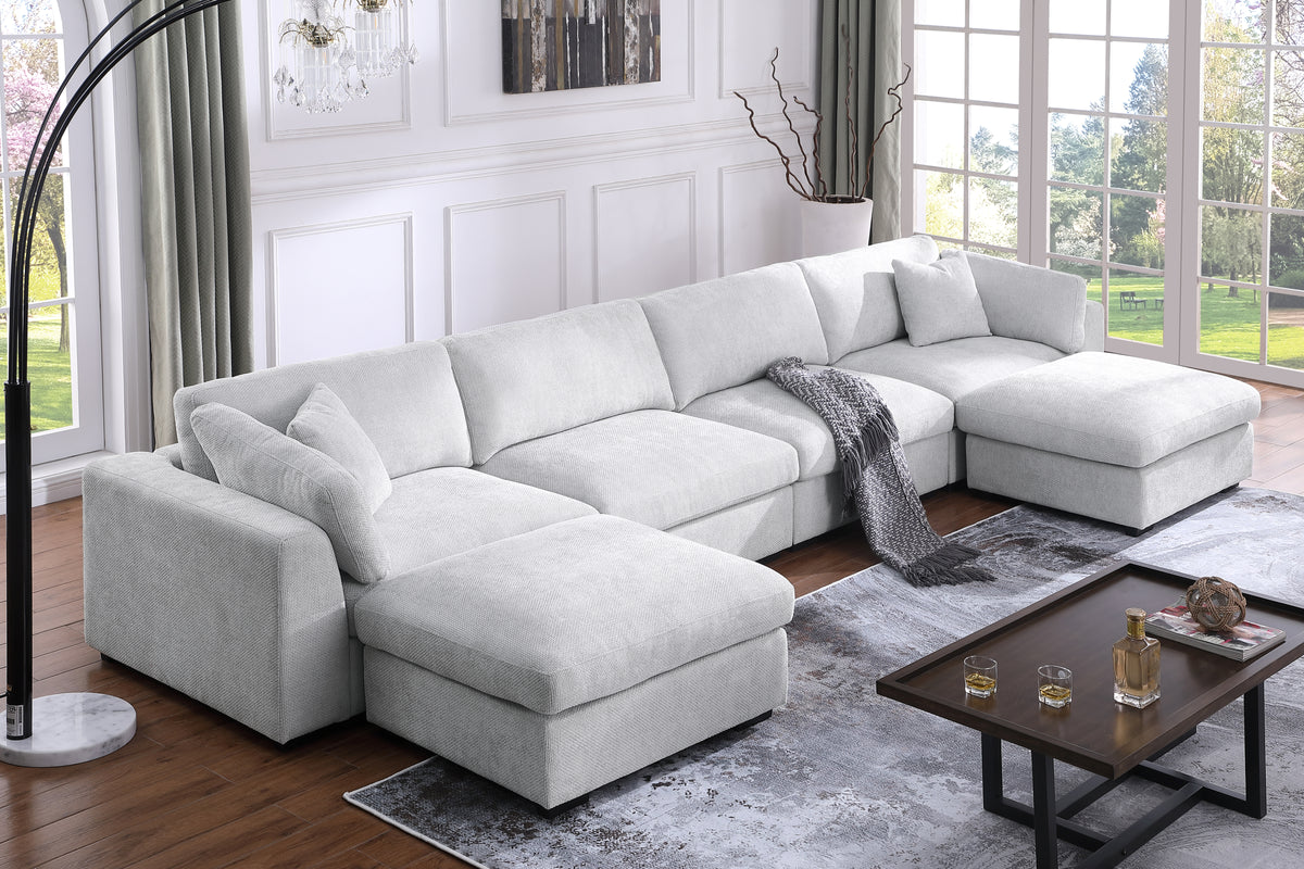 Luis Spacious Modular 4‑Seat Sectional with 2 Ottomans – Polyester Fabric Couch with High‑Density Foam, Wood Frame & Removable Cushion Covers