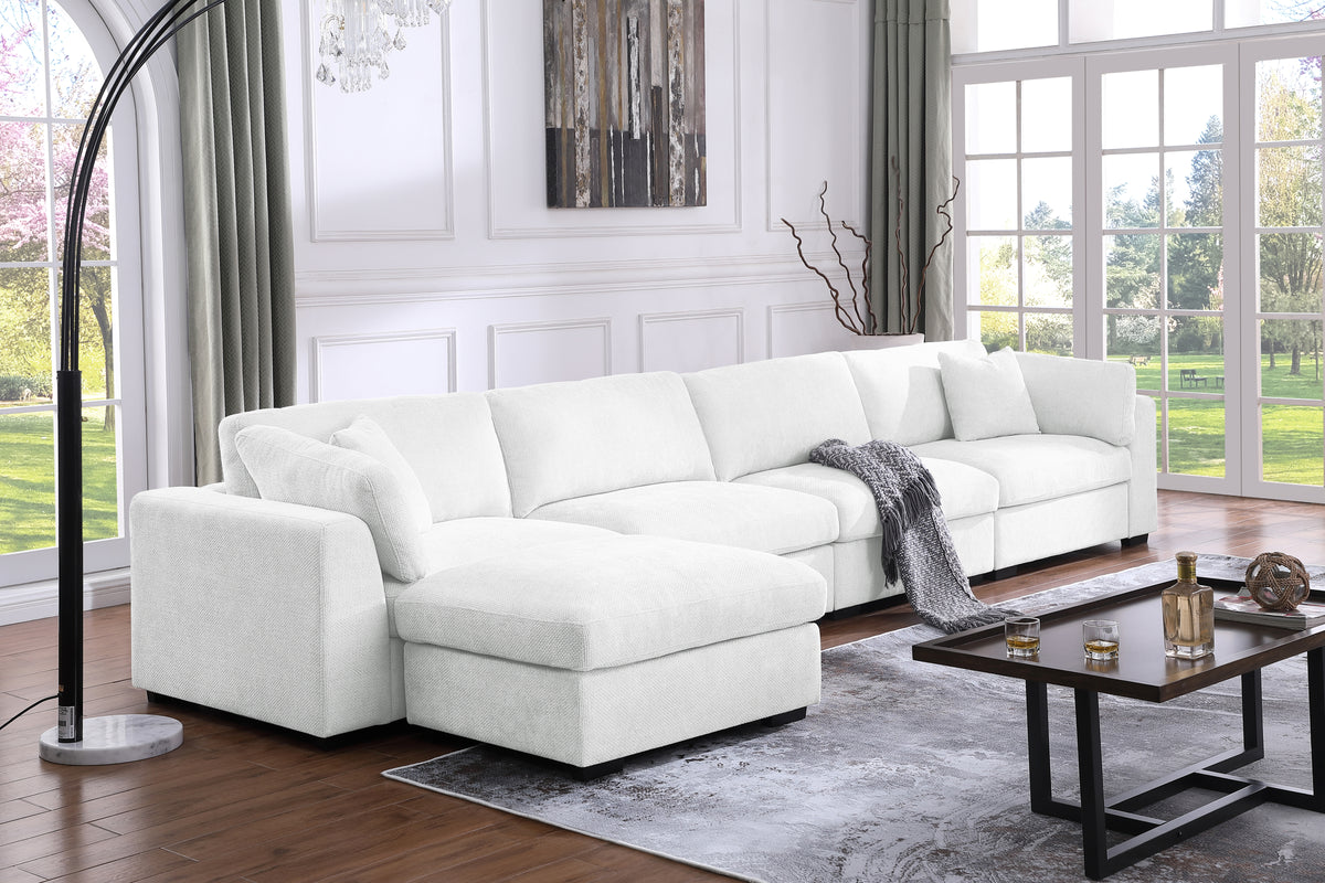 Luis 4-Seat Modular Sectional Sofa with Reversible Ottoman – Polyester Upholstered Couch with Deep Cushions, Wide Armrests & Solid Wood Frame