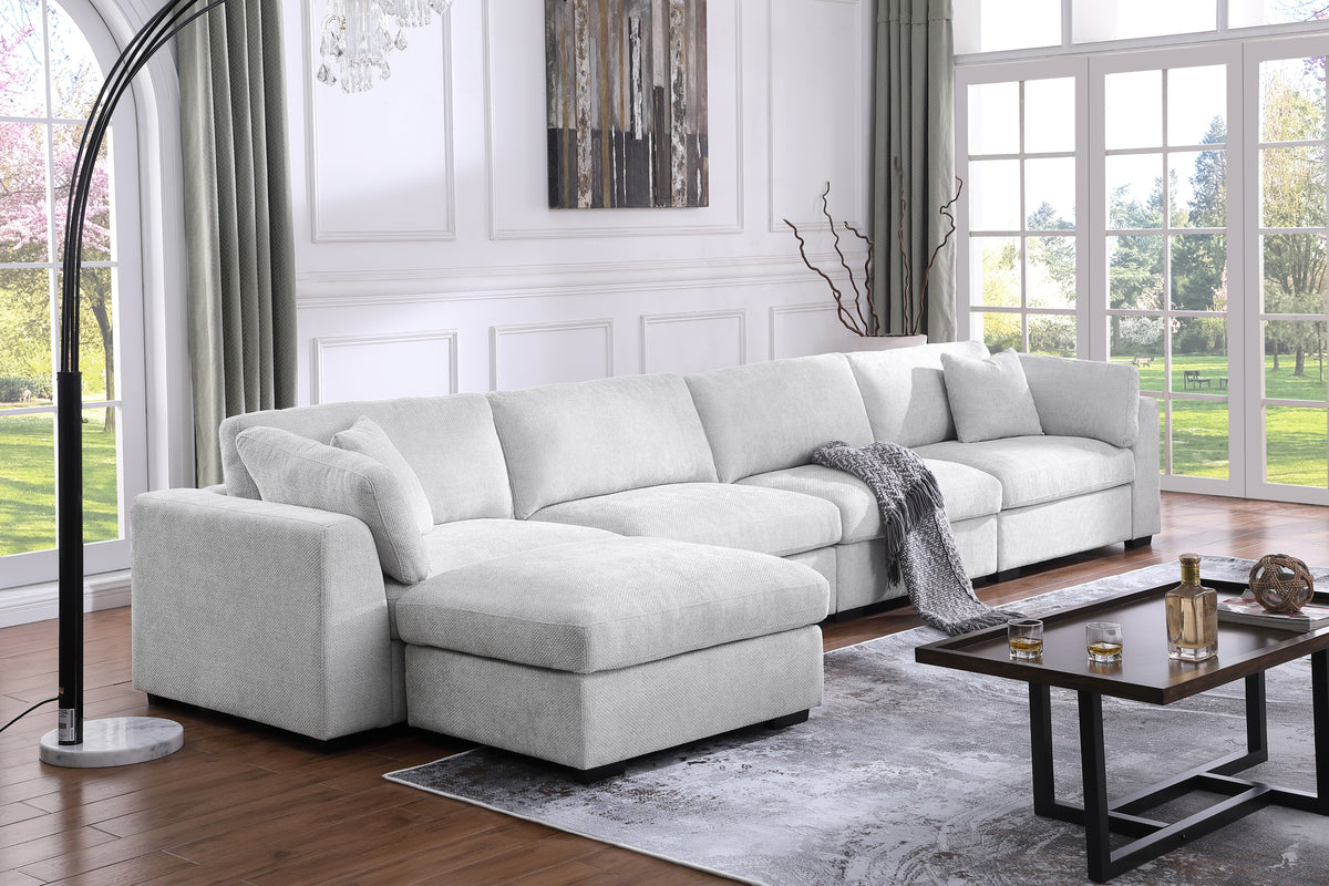 Luis 4-Seat Modular Sectional Sofa with Reversible Ottoman – Polyester Upholstered Couch with Deep Cushions, Wide Armrests & Solid Wood Frame