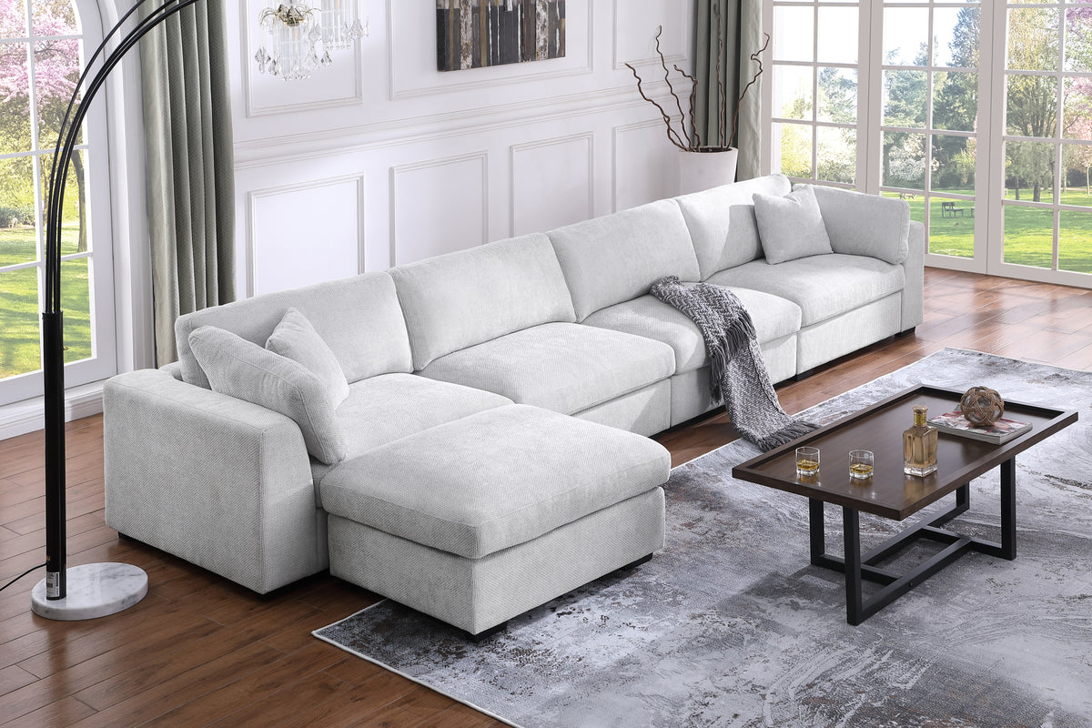 Luis 4-Seat Modular Sectional Sofa with Reversible Ottoman – Polyester Upholstered Couch with Deep Cushions, Wide Armrests & Solid Wood Frame