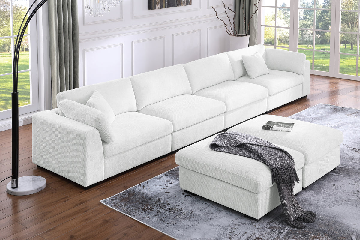 Luis 4-Seat Modular Sectional Sofa with Reversible Ottoman – Polyester Upholstered Couch with Deep Cushions, Wide Armrests & Solid Wood Frame