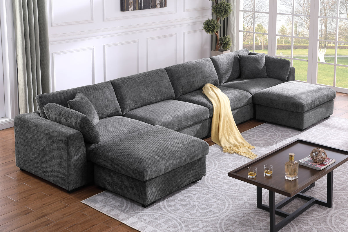 Luis Spacious Modular 4‑Seat Sectional with 2 Ottomans – Polyester Fabric Couch with High‑Density Foam, Wood Frame & Removable Cushion Covers
