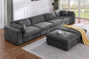 Luis 4-Seat Modular Sectional Sofa with Reversible Ottoman – Polyester Upholstered Couch with Deep Cushions, Wide Armrests & Solid Wood Frame