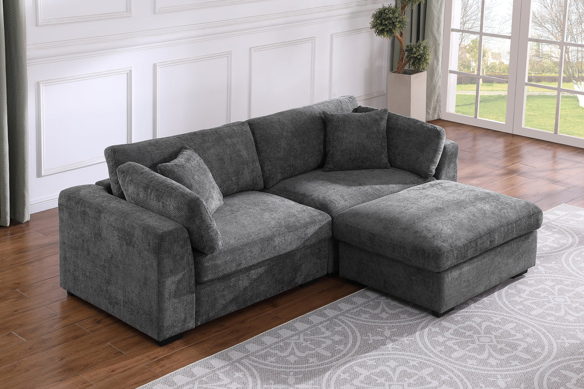 Luis Compact Modular Sofa with Ottoman – Loveseat Design Featuring High-Density Foam, Throw Pillows & Machine-Washable Cushions