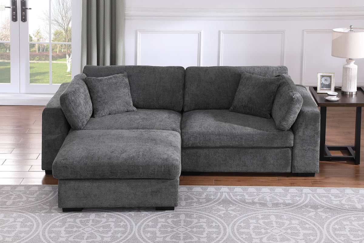 Luis Compact Modular Sofa with Ottoman – Loveseat Design Featuring High-Density Foam, Throw Pillows & Machine-Washable Cushions