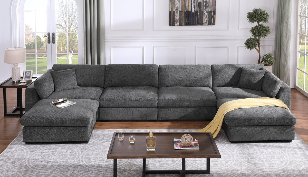 Luis Spacious Modular 4‑Seat Sectional with 2 Ottomans – Polyester Fabric Couch with High‑Density Foam, Wood Frame & Removable Cushion Covers
