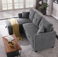 Joseph Corduroy Sleeper Sofa Bed with Storage Chaise – L-Shaped Convertible Couch with Trundle & Soft Upholstery for Small Spaces