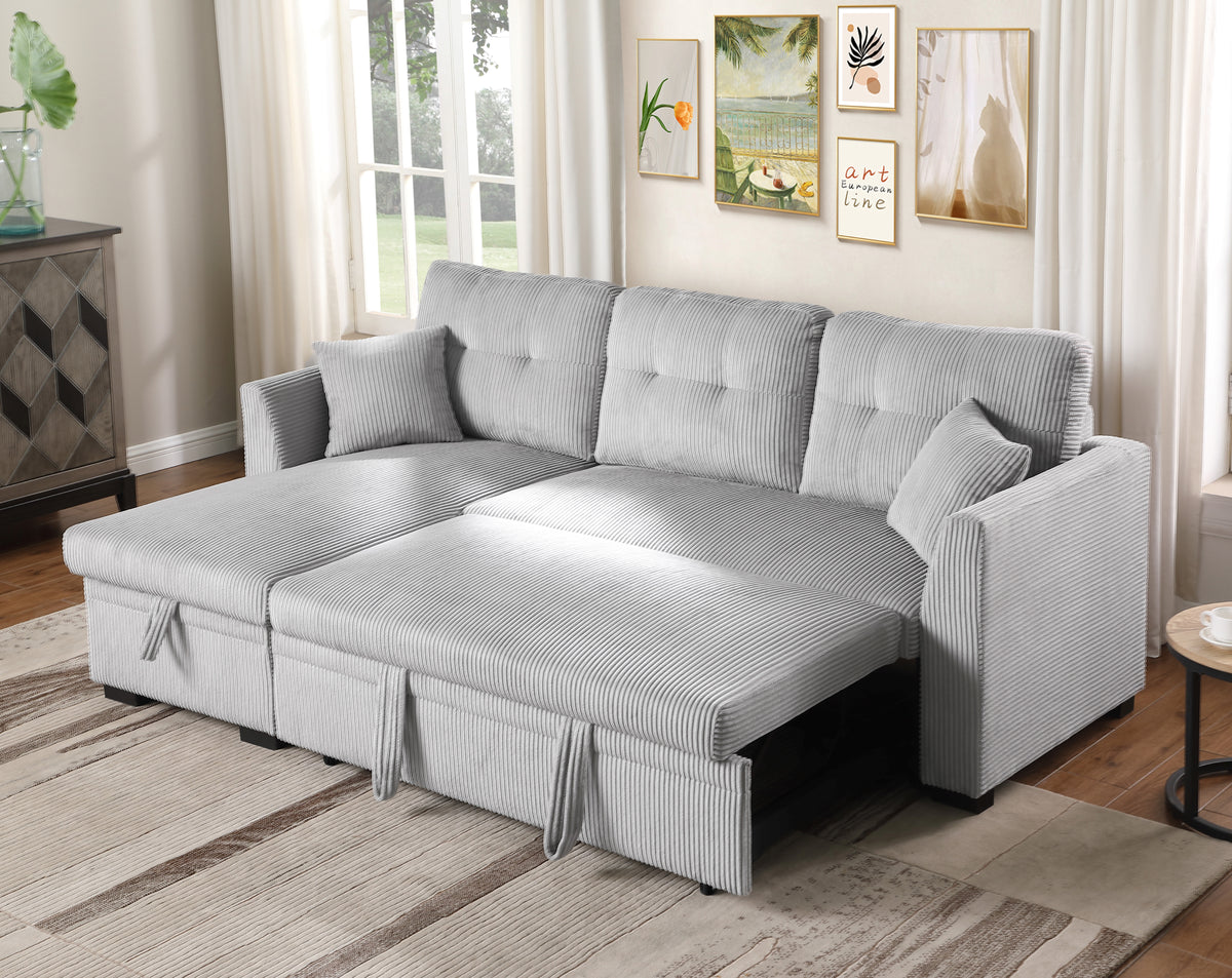 Joseph Corduroy Sleeper Sofa Bed with Storage Chaise – L-Shaped Convertible Couch with Trundle & Soft Upholstery for Small Spaces