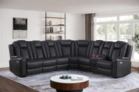 Ollie Faux Home Theater Electric Recliner Sectional – Ergonomic Sofa with USB Charging, Cup Holders, and Surround Sound Speakers