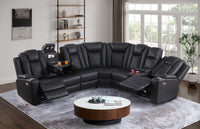 Ollie Faux Home Theater Electric Recliner Sectional – Ergonomic Sofa with USB Charging, Cup Holders, and Surround Sound Speakers
