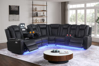 Ollie Faux Home Theater Electric Recliner Sectional – Ergonomic Sofa with USB Charging, Cup Holders, and Surround Sound Speakers