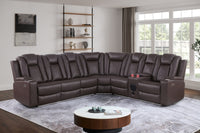 Ollie Faux Home Theater Electric Recliner Sectional – Ergonomic Sofa with USB Charging, Cup Holders, and Surround Sound Speakers