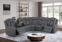 Ollie Faux Home Theater Electric Recliner Sectional – Ergonomic Sofa with USB Charging, Cup Holders, and Surround Sound Speakers