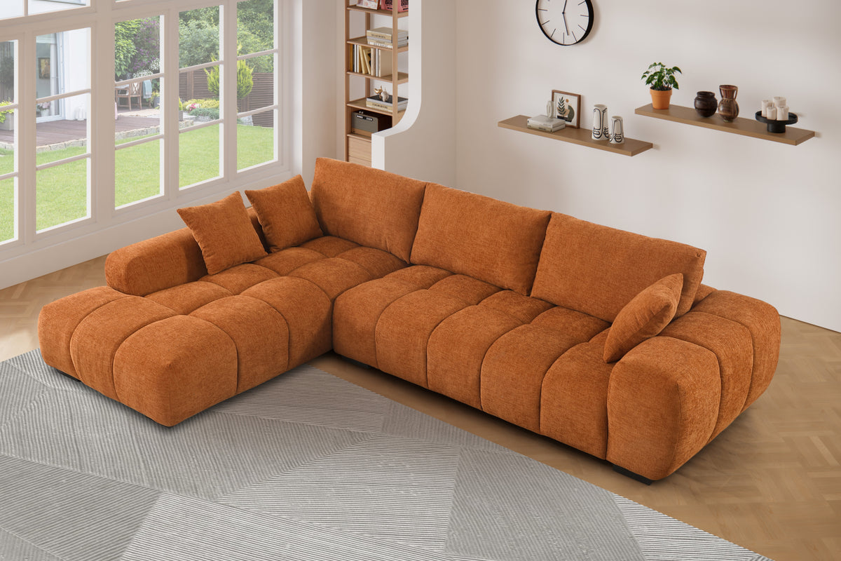 Canam Oversized Chenille L-Shaped Sectional Sofa with Deep Chaise – Plush Upholstery & Extra-Wide Seating for Modern Living Rooms