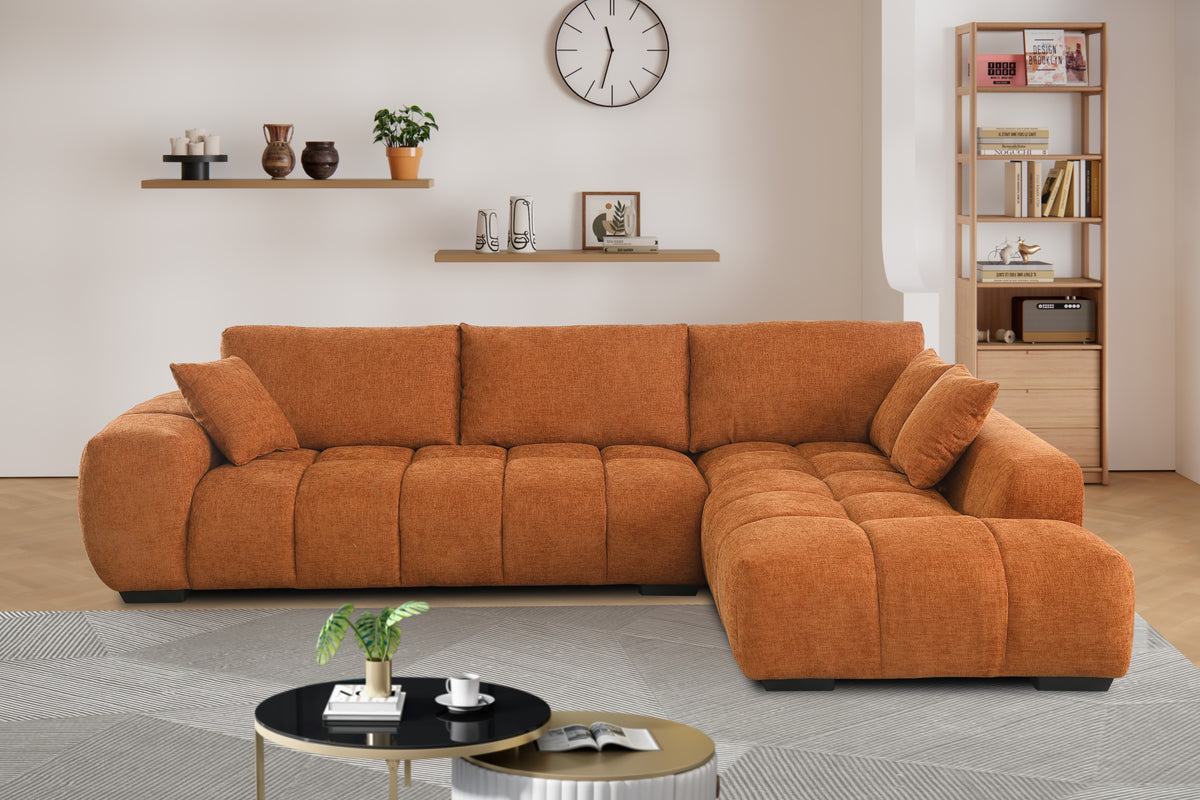 Canam Oversized Chenille L-Shaped Sectional Sofa with Deep Chaise – Plush Upholstery & Extra-Wide Seating for Modern Living Rooms
