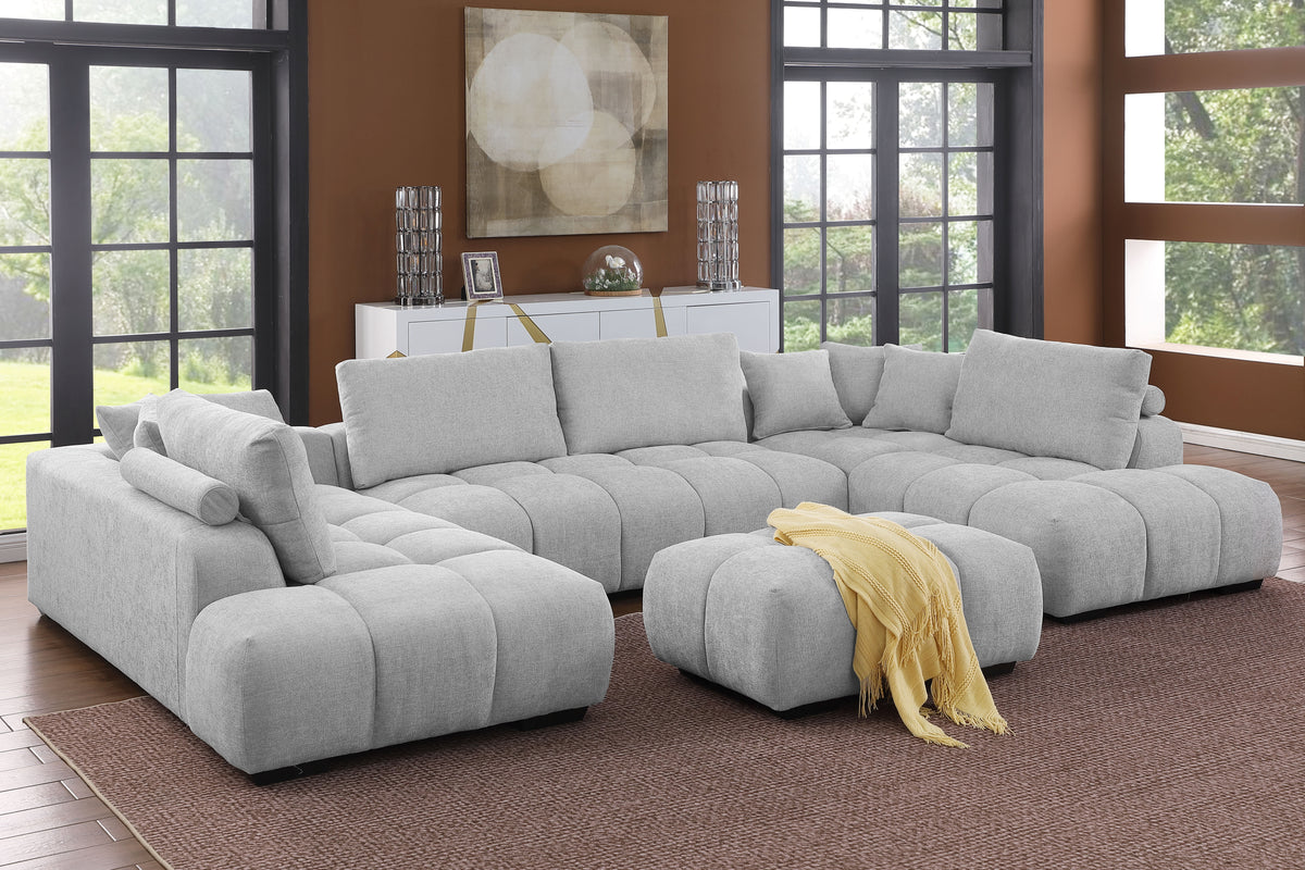Kingsley Wide 4-Piece Modular U-Shaped Sectional Sofa with Double Chaises – Chenille Upholstery, Tufted Cushions & Oversized Ottoman for Family Comfort