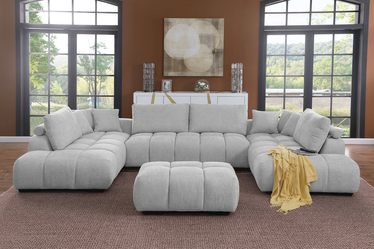 Kingsley Wide 4-Piece Modular U-Shaped Sectional Sofa with Double Chaises – Chenille Upholstery, Tufted Cushions & Oversized Ottoman for Family Comfort