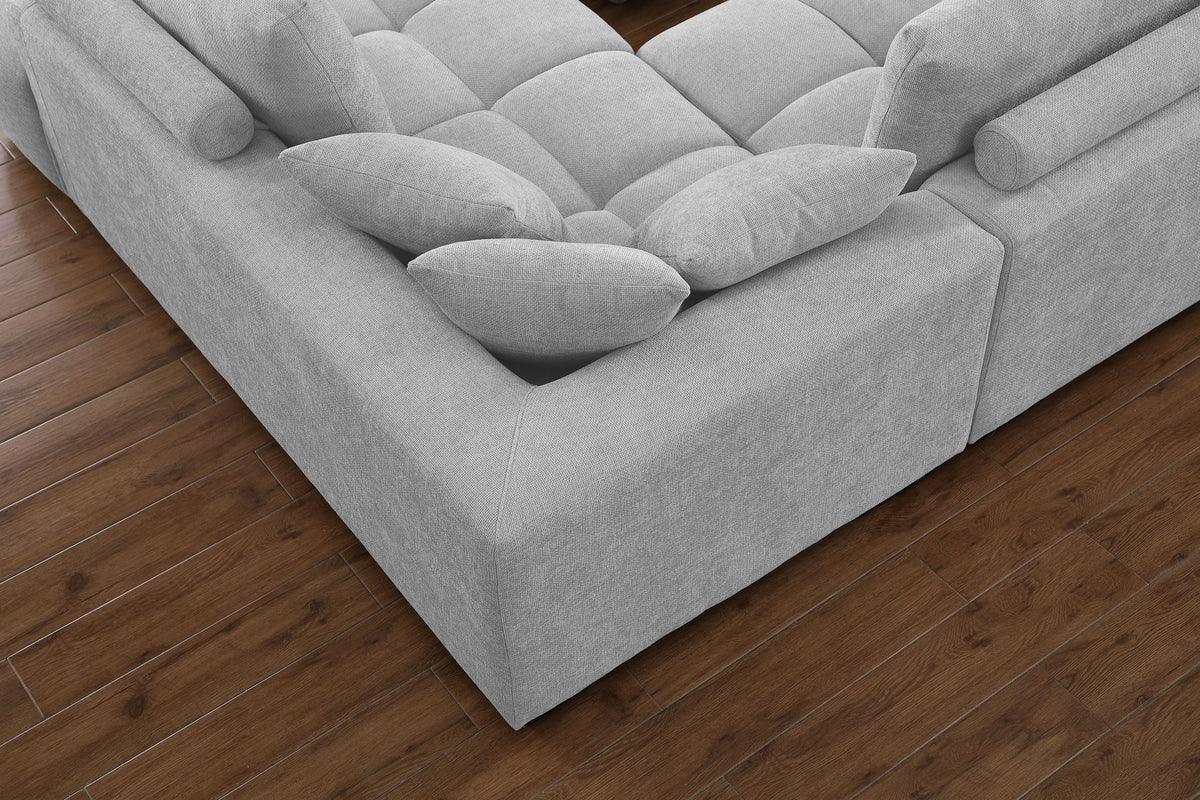 Kingsley Wide 4-Piece Modular U-Shaped Sectional Sofa with Double Chaises – Chenille Upholstery, Tufted Cushions & Oversized Ottoman for Family Comfort