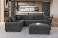 Oliver Modular Fabric Sectional Sofa with Nail head Trim, Reversible Ottoman & Armless Chair & Custom Layout Design