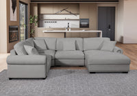 Oliver Modular Fabric Sectional Sofa with Nail head Trim, Reversible Ottoman & Armless Chair & Custom Layout Design