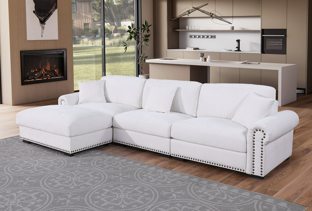 Oliver Modular Sectional Sofa with Nailhead Trim, Reversible Ottoman & Armless Chair – High-Density Foam Cushions & Pocket Spring Support