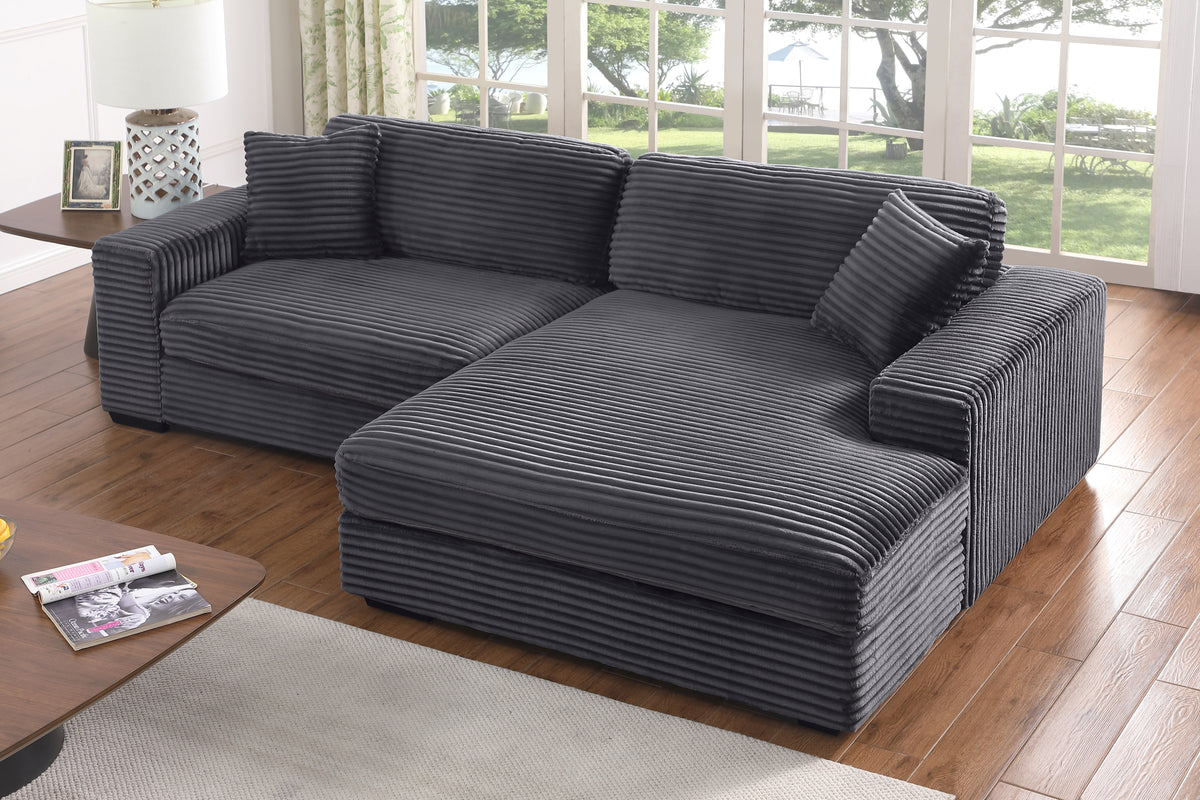 Liam 2-Piece Oversized L-Shaped Sectional Sofa in Corduroy – Deep Seat Chaise Couch with Plush Cushions & Striped Upholstery for Modern Living Rooms