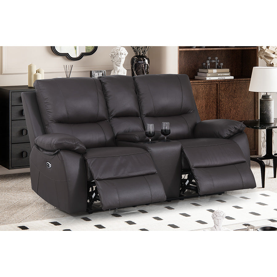 Brita Electric Reclining Sofa Set – Faux Leather with Storage Chaise, USB Charging, Cup Holders & Metal Legs