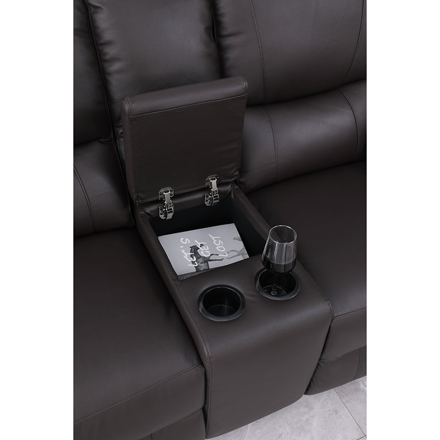 Brita Electric Reclining Sofa Set – Faux Leather with Storage Chaise, USB Charging, Cup Holders & Metal Legs