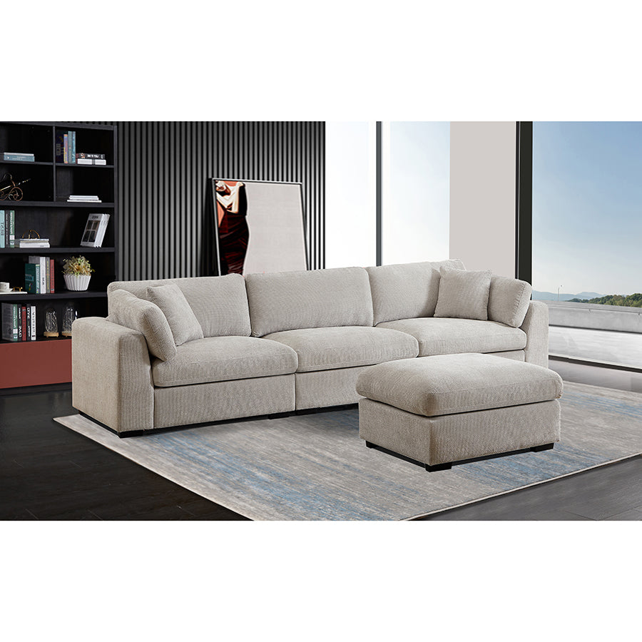 Luis Modular 3-Seater Sofa with Reversible Ottoman – Polyester Upholstered Couch with Deep Cushions, Wide Armrests & Solid Wood Frame
