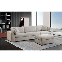 Luis Modular 3-Seater Sofa with Reversible Ottoman – Polyester Upholstered Couch with Deep Cushions, Wide Armrests & Solid Wood Frame