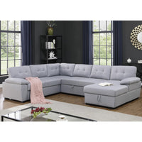 Aine Convertible Sleeper Sectional Sofa with Storage Chaise – Pull-Out Bed Couch for Living Room, Dark Gray 5-Seater