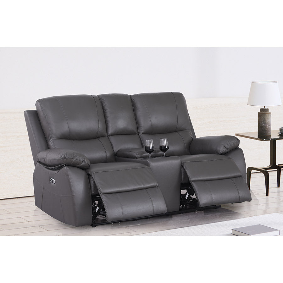 Brita Electric Reclining Sofa Set – Faux Leather with Storage Chaise, USB Charging, Cup Holders & Metal Legs