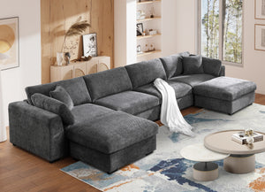Luis Spacious Modular 4‑Seat Sectional with 2 Ottomans – Polyester Fabric Couch with High‑Density Foam, Wood Frame & Removable Cushion Covers