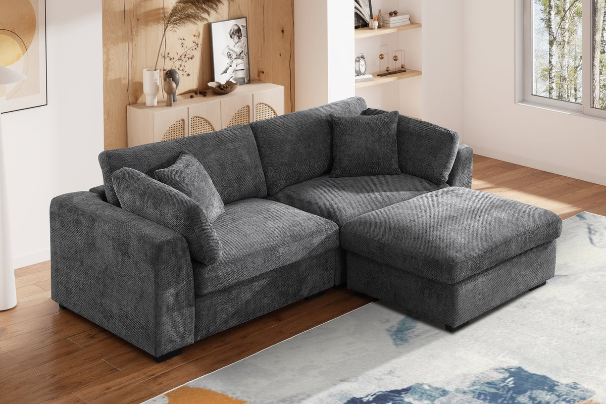 Luis Compact Modular Sofa with Ottoman – Loveseat Design Featuring High-Density Foam, Throw Pillows & Machine-Washable Cushions