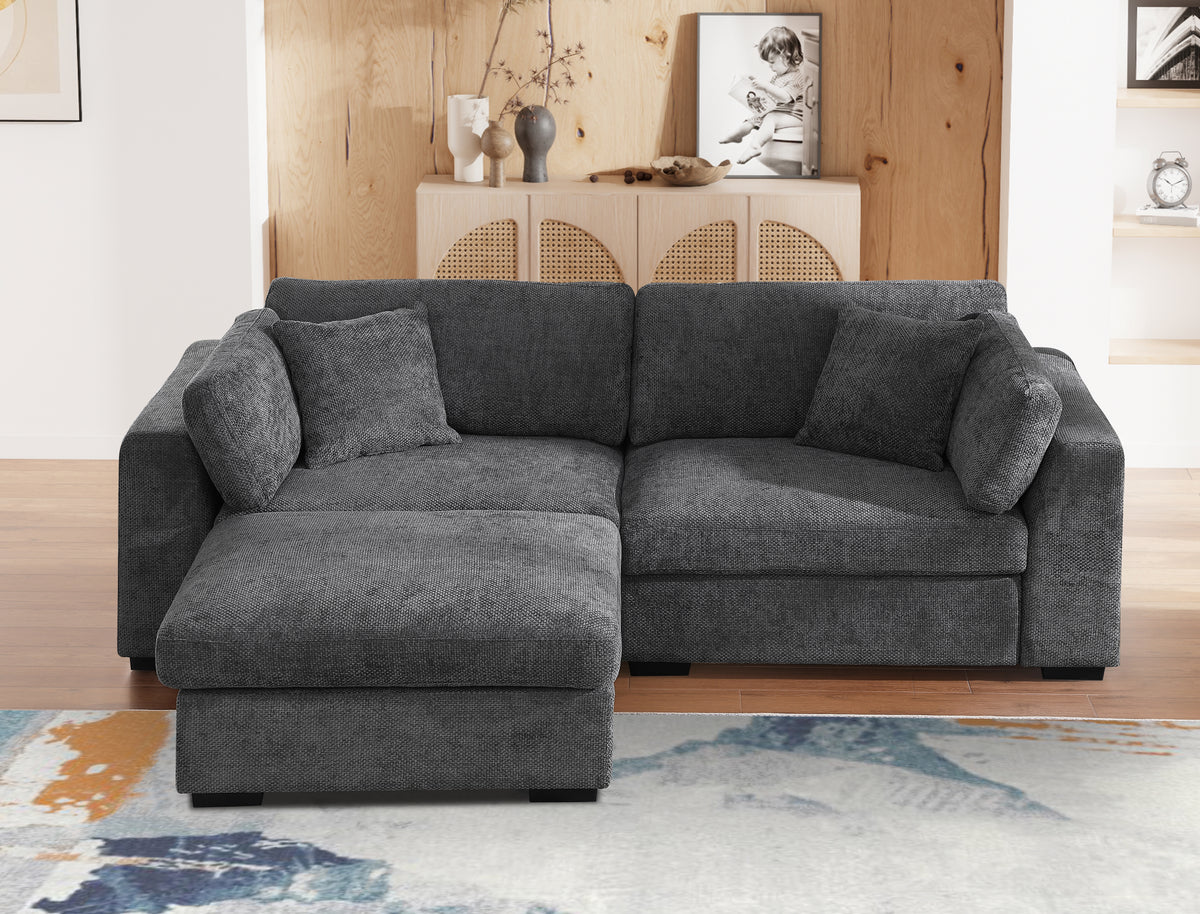 Luis Compact Modular Sofa with Ottoman – Loveseat Design Featuring High-Density Foam, Throw Pillows & Machine-Washable Cushions