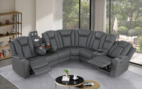 Ollie Faux Home Theater Electric Recliner Sectional – Ergonomic Sofa with USB Charging, Cup Holders, and Surround Sound Speakers