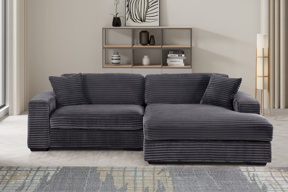 Liam 2-Piece Oversized L-Shaped Sectional Sofa in Corduroy – Deep Seat Chaise Couch with Plush Cushions & Striped Upholstery for Modern Living Rooms